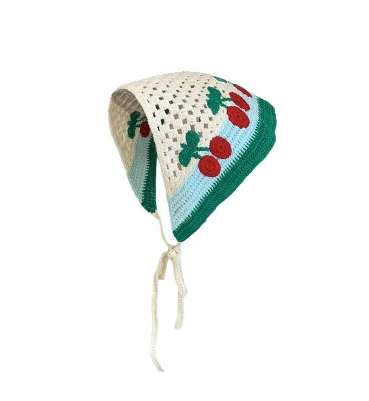 بندانة شعر كروشيه يدوية بتصميم زهور الكرز المنعشة. - Image 2